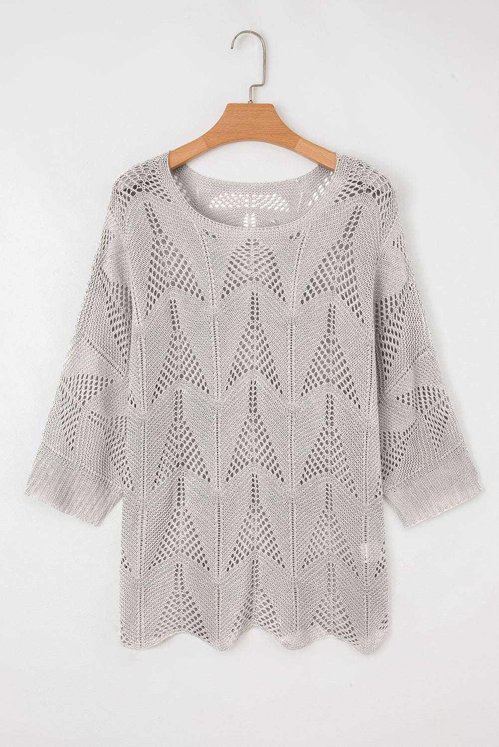 Parchment Hollow Out Knit 7/8 Sleeve Casual Sweater