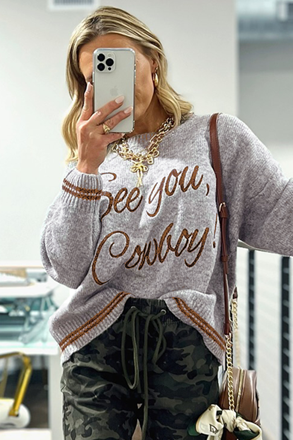 Coffee See You Cowboy Embroidered Western Graphic Sweater