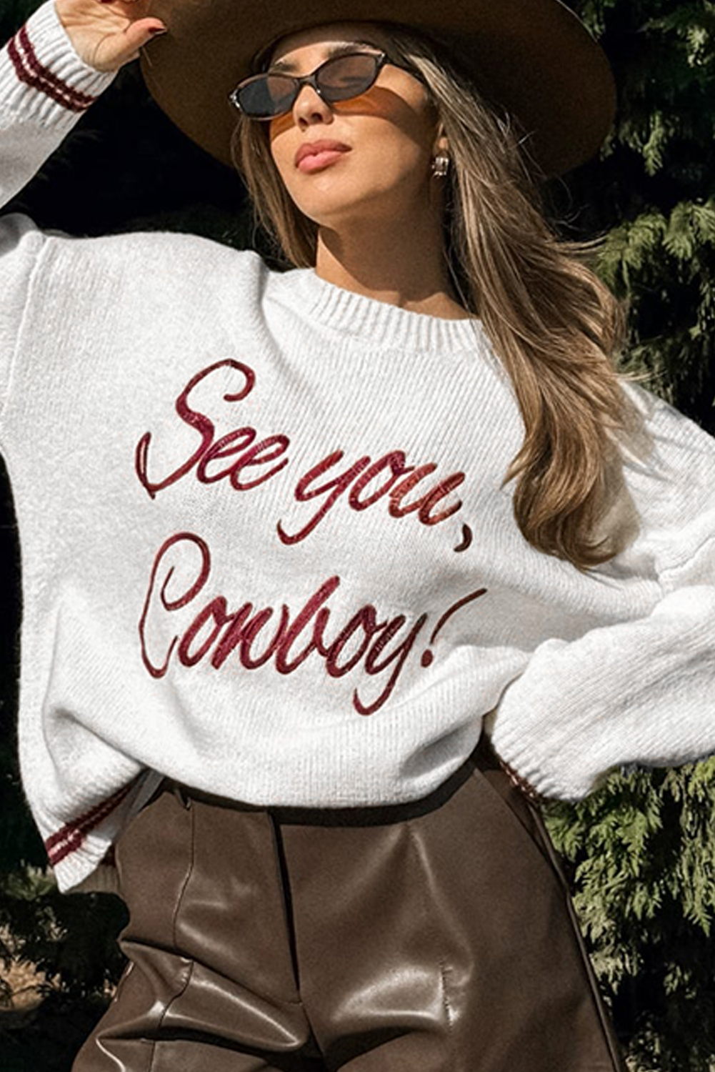 Coffee See You Cowboy Embroidered Western Graphic Sweater