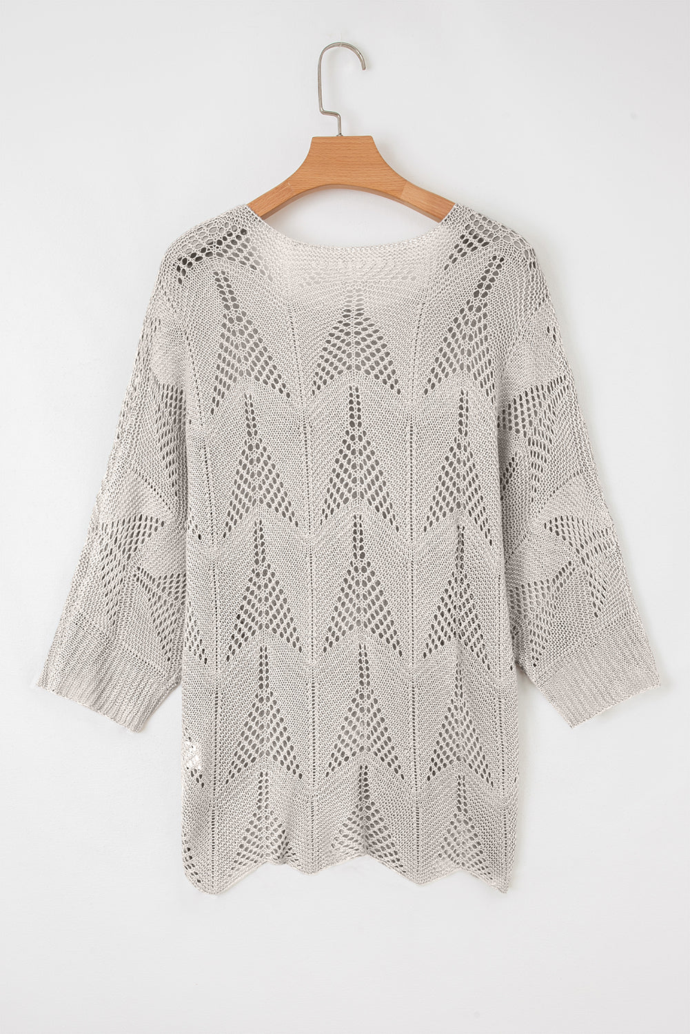 Parchment Hollow Out Knit 7/8 Sleeve Casual Sweater