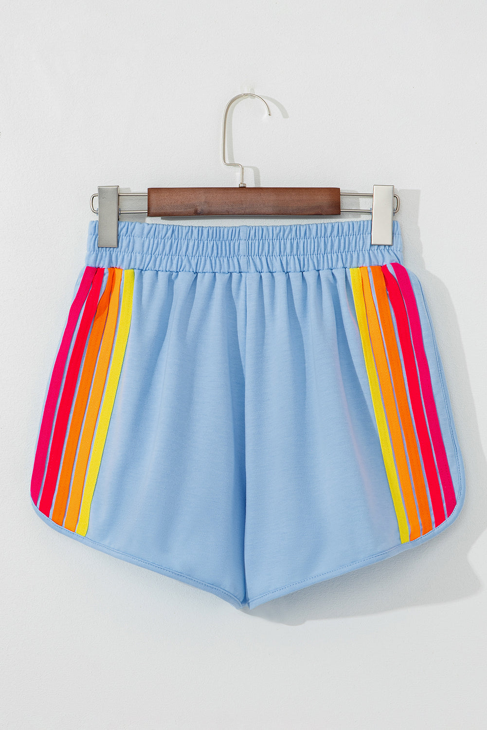 Beau Blue Color Block Striped Elastic High Waist Active Shorts