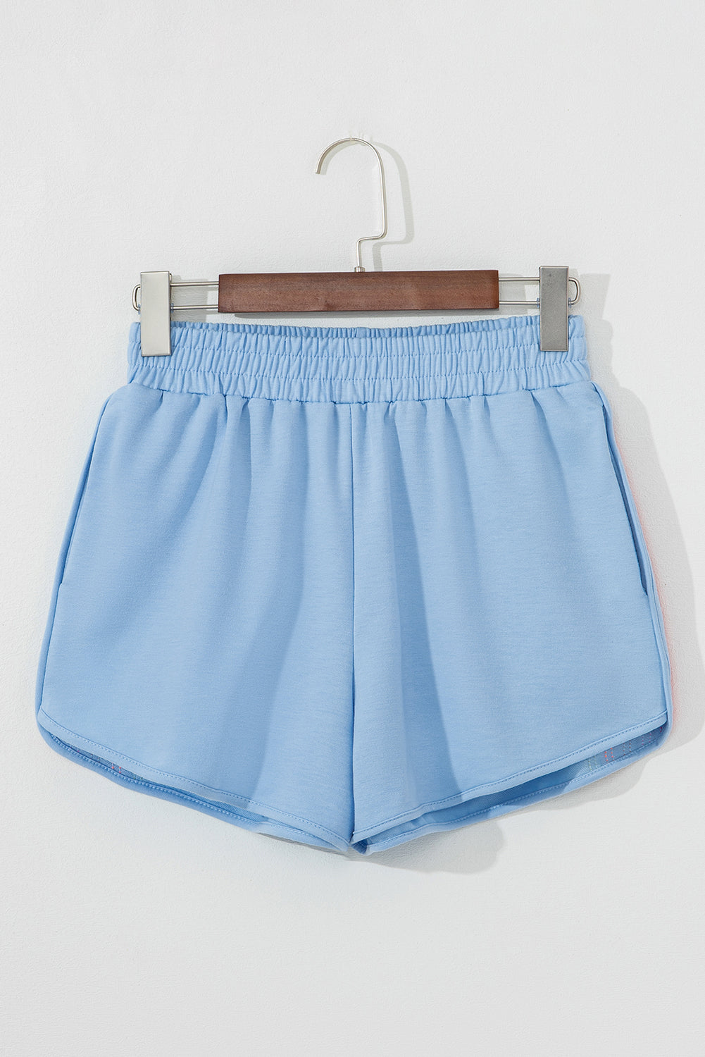 Beau Blue Color Block Striped Elastic High Waist Active Shorts