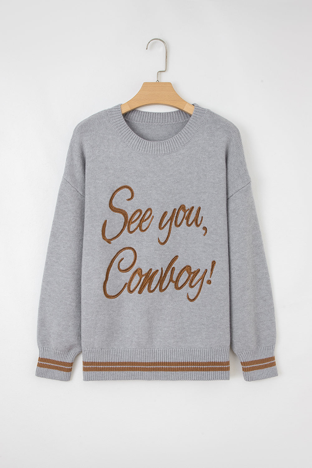 Coffee See You Cowboy Embroidered Western Graphic Sweater