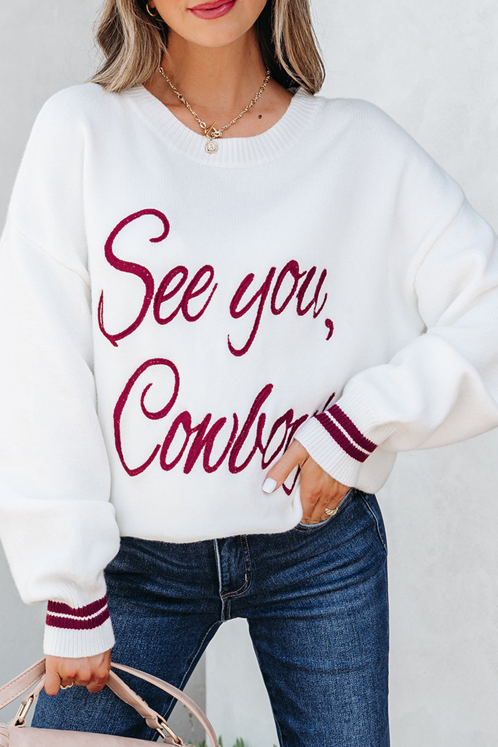 Coffee See You Cowboy Embroidered Western Graphic Sweater