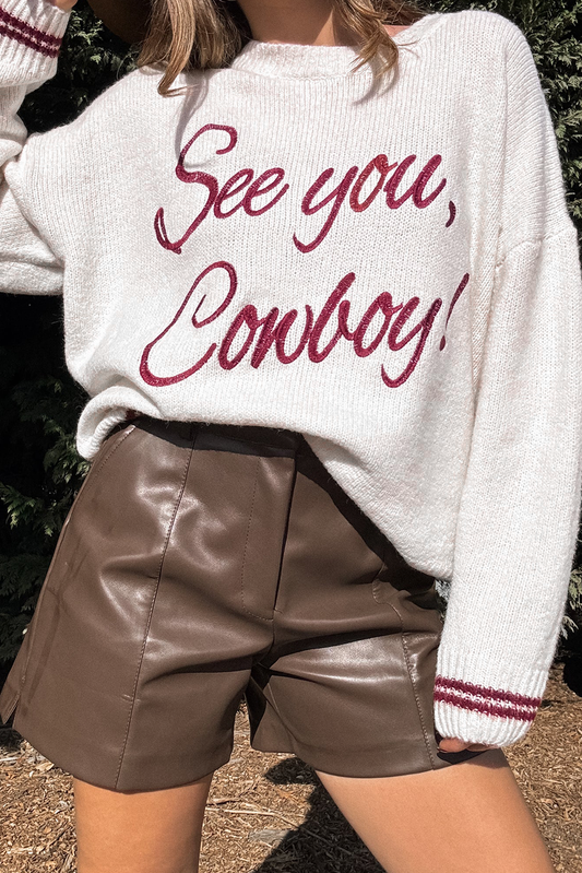 Coffee See You Cowboy Embroidered Western Graphic Sweater