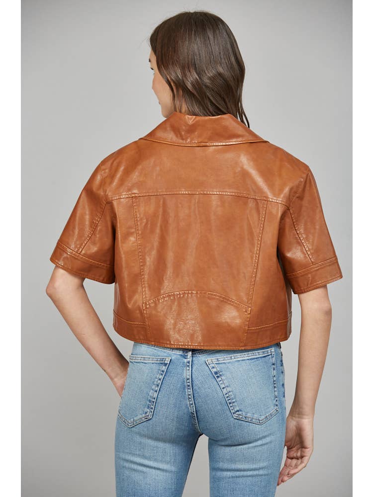 FAUX LEATHER JACKET/BROWN