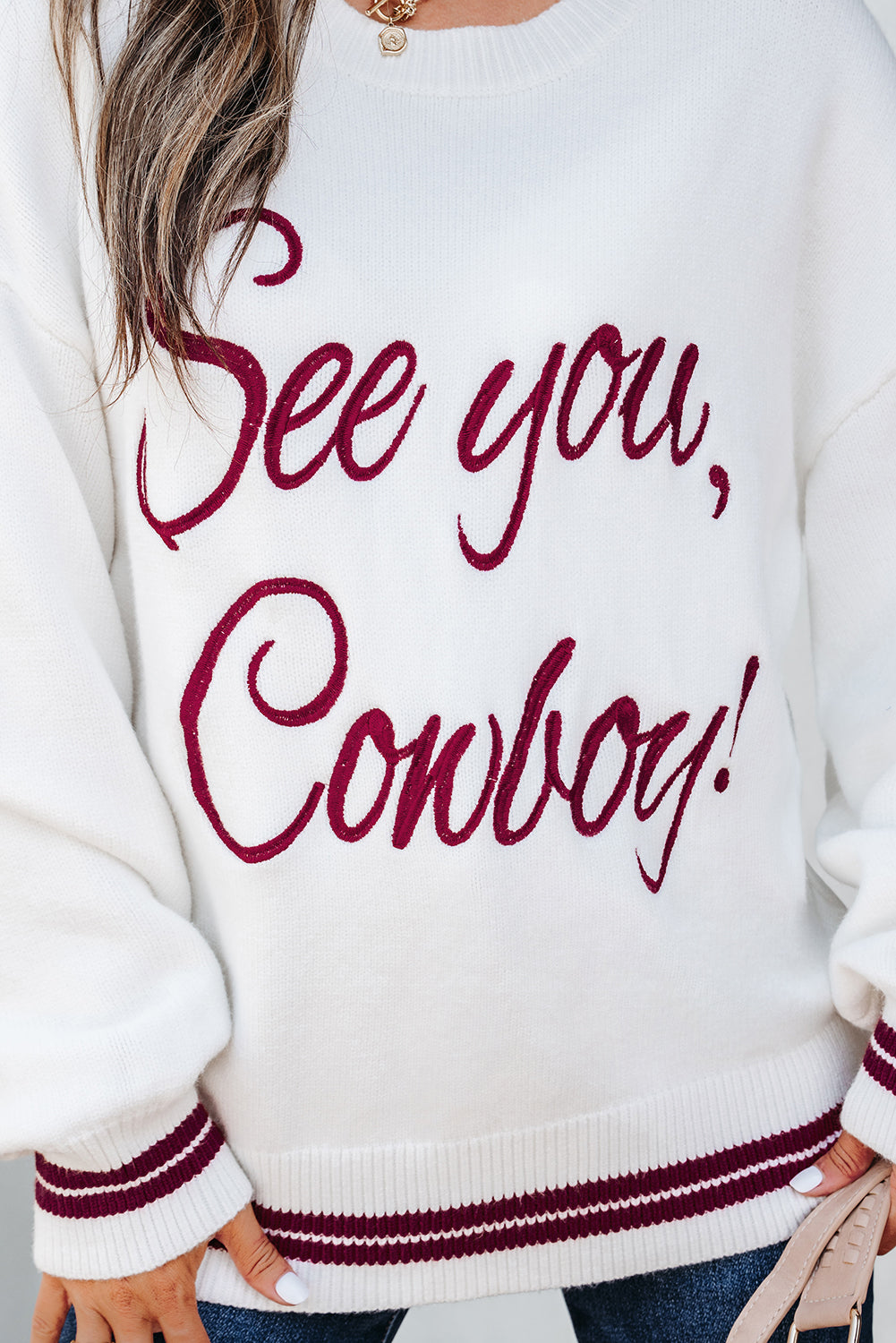 Coffee See You Cowboy Embroidered Western Graphic Sweater
