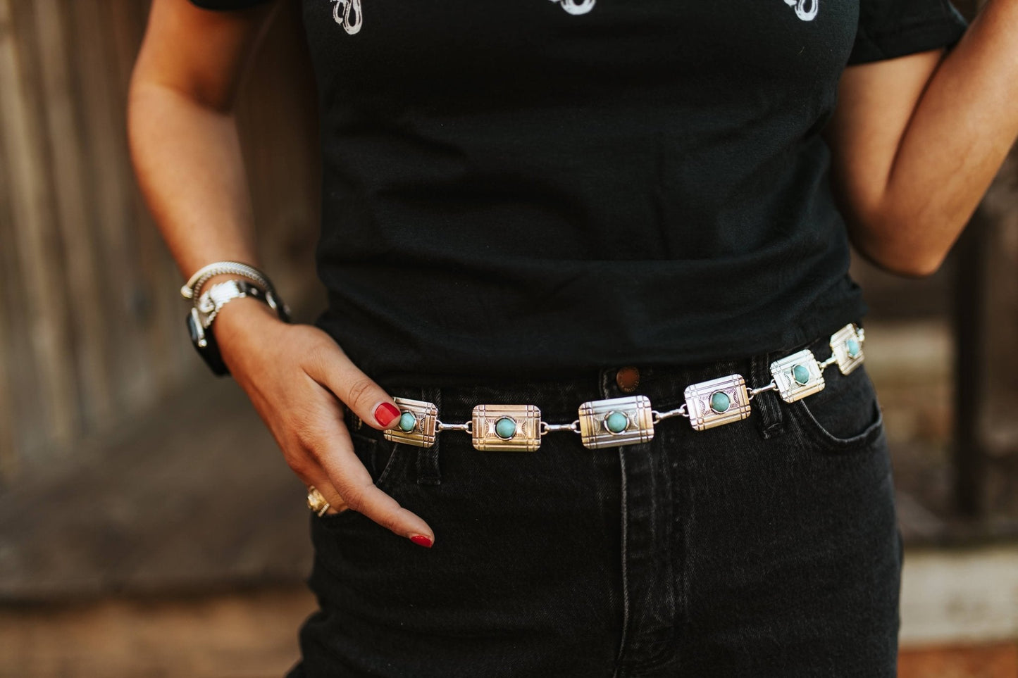 Turquoise Rectangle Concho Chain Belt